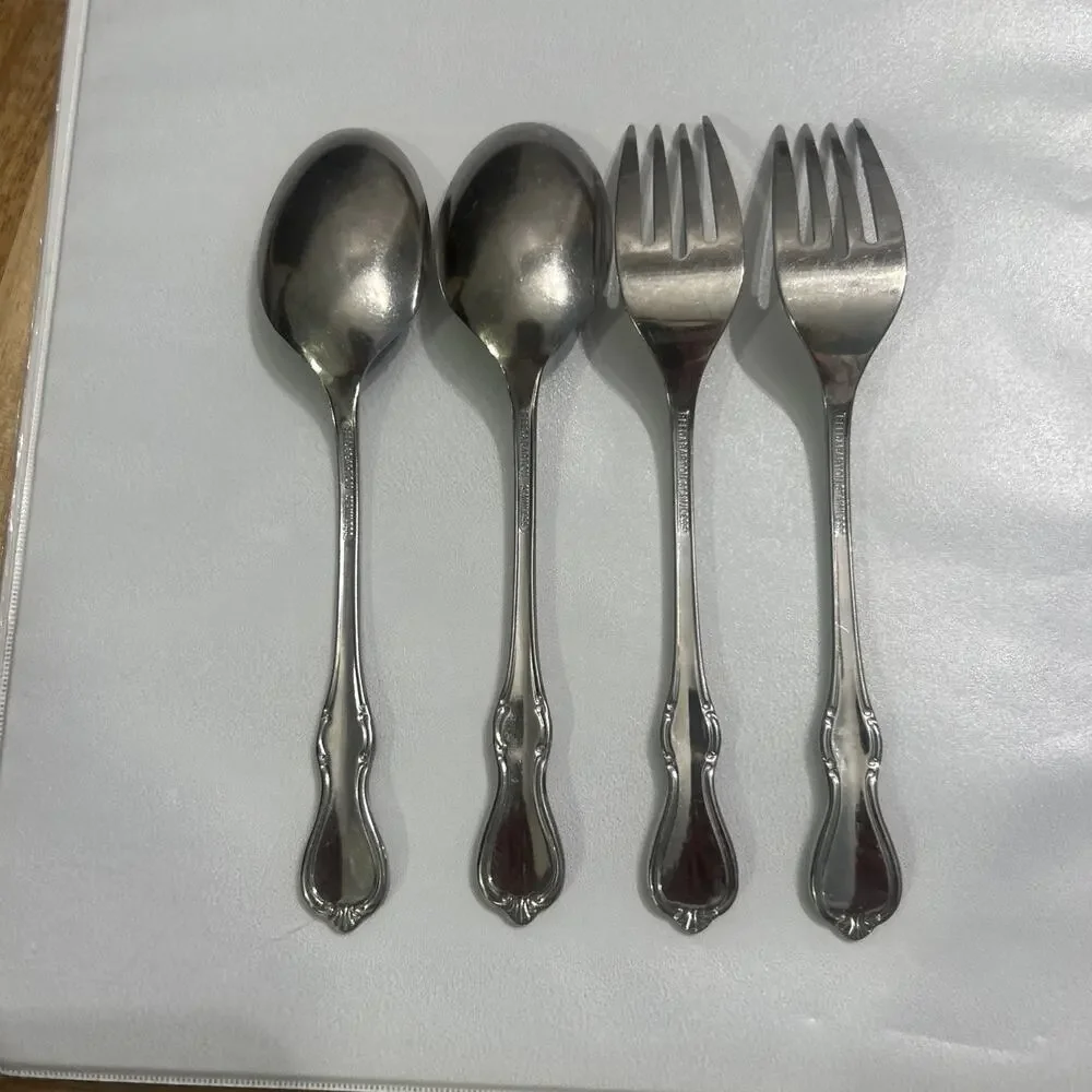 Reed & Barton CAMELOT Set of 4 Flatware 2 Teaspoons 2 Salad Forks 6.5” Stainless